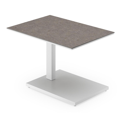 Table d'appoint pop-up Cirello rectangulaire en aluminium blanc et céramique pleine Wulong - Lg. 70 x Lrg. 50 x Haut. 44 cm