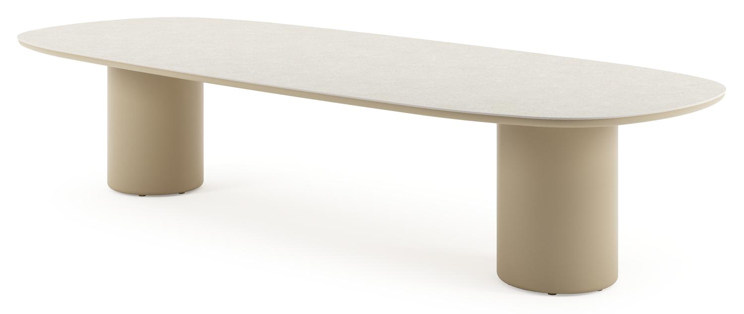 Amico low dining tuintafel bombo in beige aluminium en volkeramiek Shilin - L 320 x B 130 x H 61 cm
