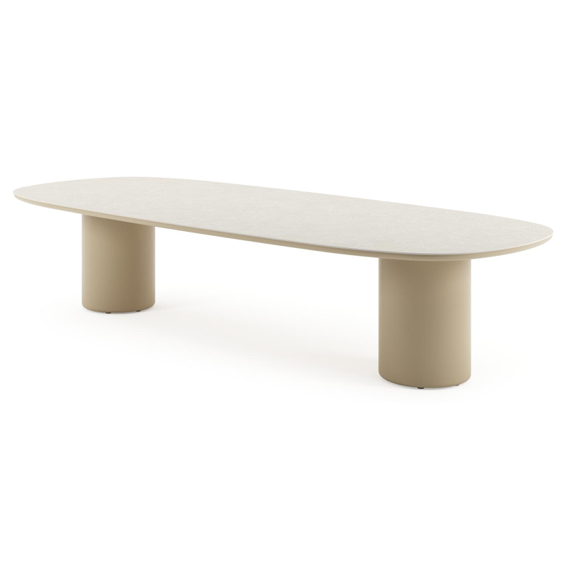 Amico low dining tuintafel bombo in beige aluminium en volkeramiek Shilin - L 320 x B 130 x H 61 cm