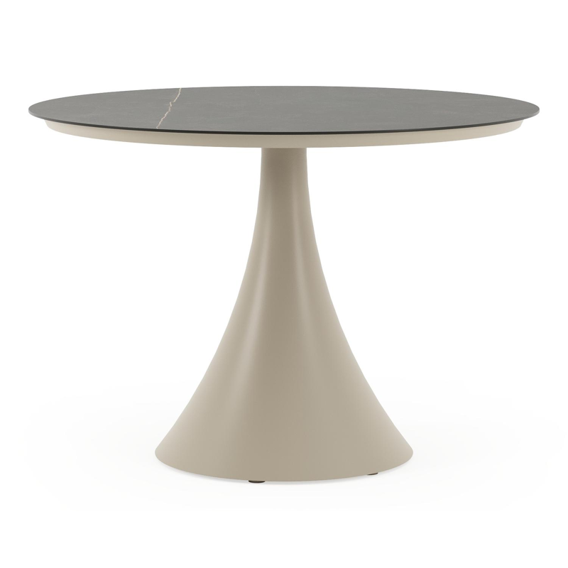 Fano tuintafel rond in beige aluminium en volkeramiek Calatorao - Dia. 110 x H 75 cm