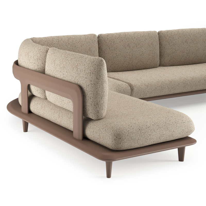 Salon de jardin d'angle Bomero en aluminium taupe et coussins en all weather cosytica bora jungle