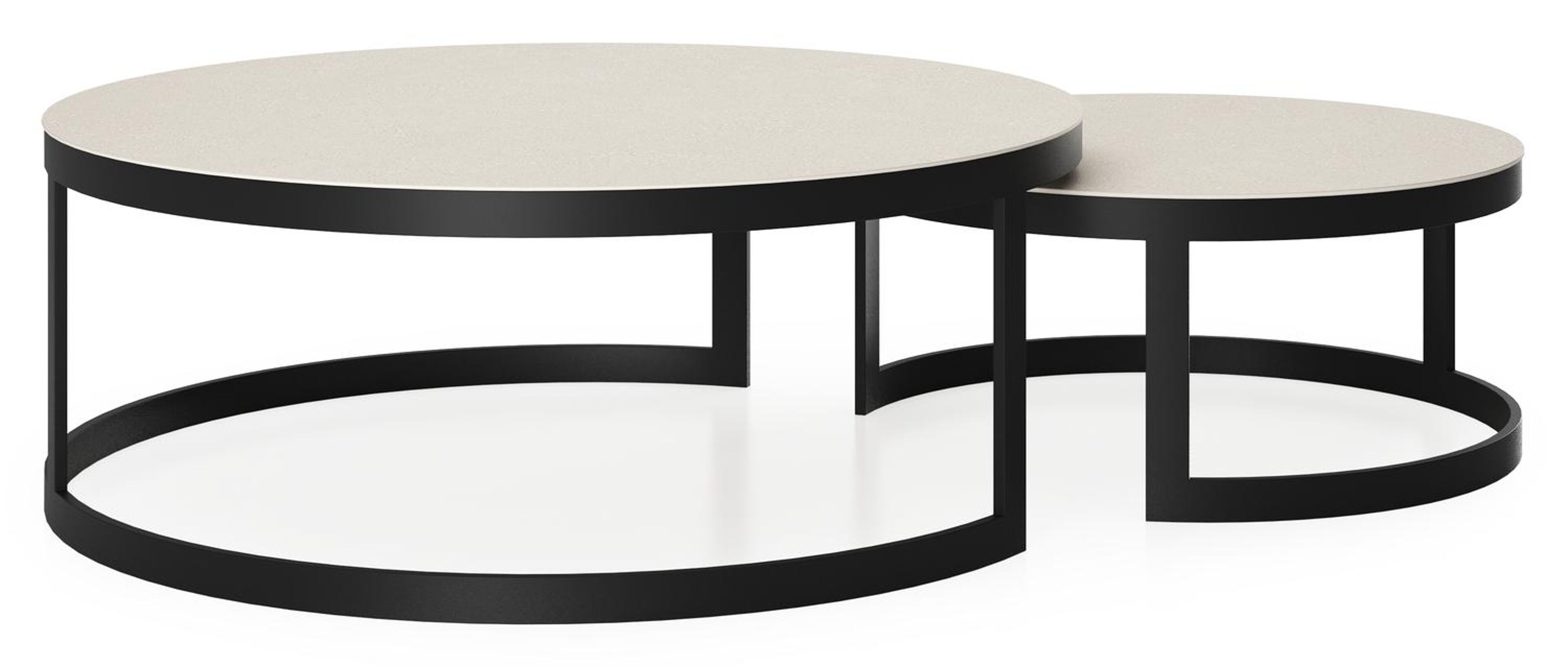 Enna set van 2 loungetafels in zwart aluminium en Beige volkeramiek - Dia. 100/70 x H 37/30 cm