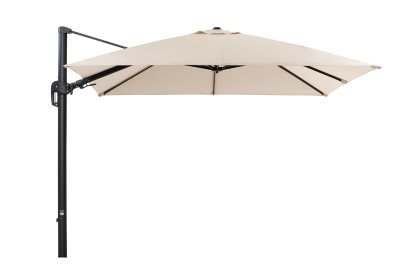 Rufina zweefparasol met tiltfunctie in zwart aluminium met beige all weather sunbrella® premium parasoldoek - L1 300 x L2 300 cm (zonder voet)