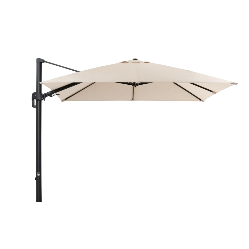 Rufina zweefparasol met tiltfunctie in zwart aluminium met beige all weather sunbrella® premium parasoldoek - L1 300 x L2 300 cm (zonder voet)