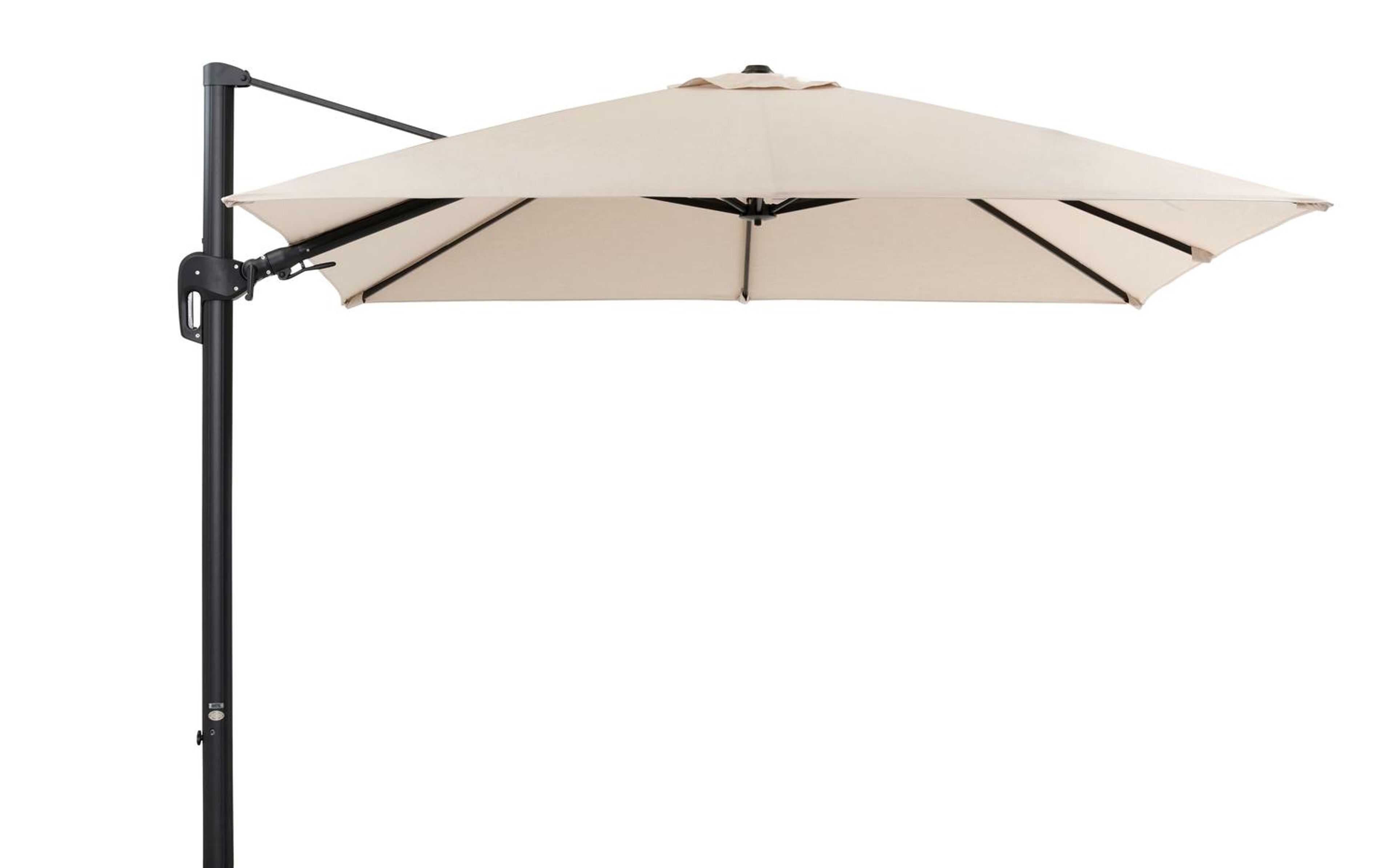 Rufina zweefparasol met tiltfunctie in zwart aluminium met beige all weather sunbrella® premium parasoldoek - L1 300 x L2 300 cm (zonder voet)