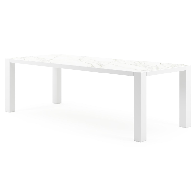 Nano tuintafel in wit aluminium en volkeramiek calacatta - L 240 x B 100 x H 75 cm