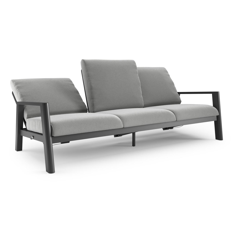 Canapé de jardin Cirello en aluminium noir et coussins en all weather sunbrella® luxe savane grey