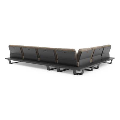 Pagino loungehoek in zwart aluminium met natte heather grey all weather sunbrella® luxe kussen