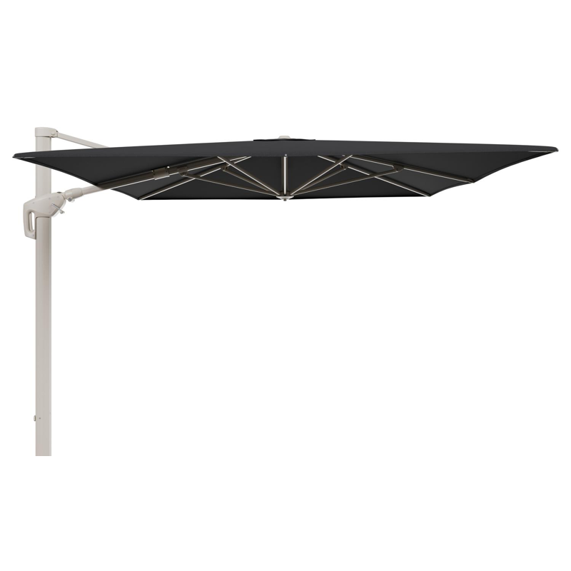 Parasol pendant Minore avec fonction tilt en aluminium beige et toile de parasol All Weather Sunbrella® Luxe Natte Sooty - Lg.1: 400 x Lg.2: 300 cm (sans pied de parasol)