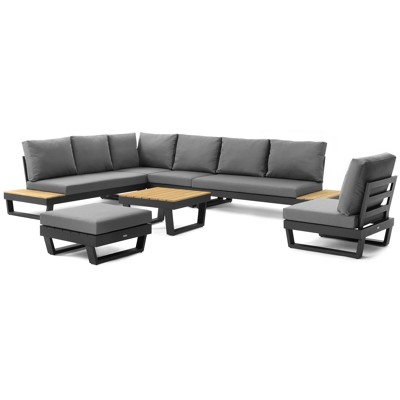 Modica lounge poef in zwart aluminium met grijs textilene kussen