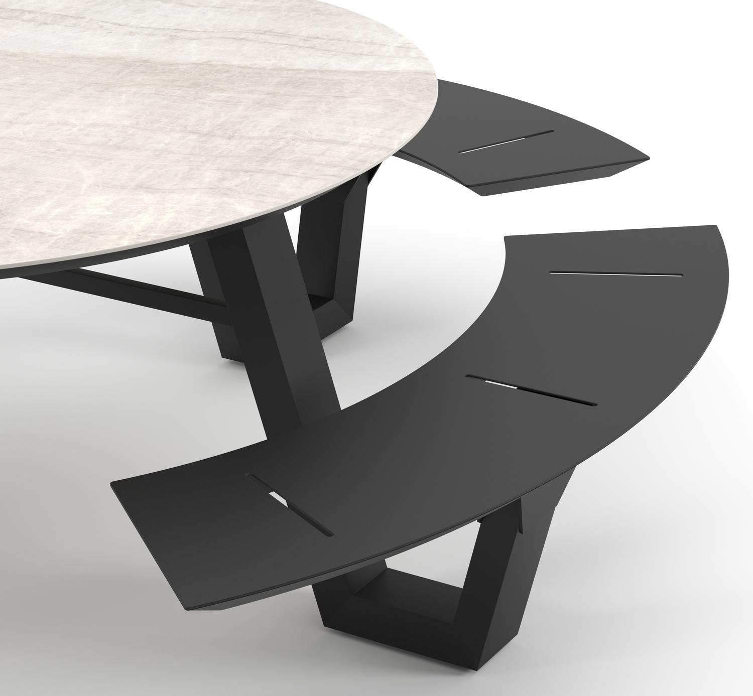 Rondino picknicktafel rond in zwart aluminium en volkeramiek Taj Mahal - Dia. 236 x H 71.5 cm