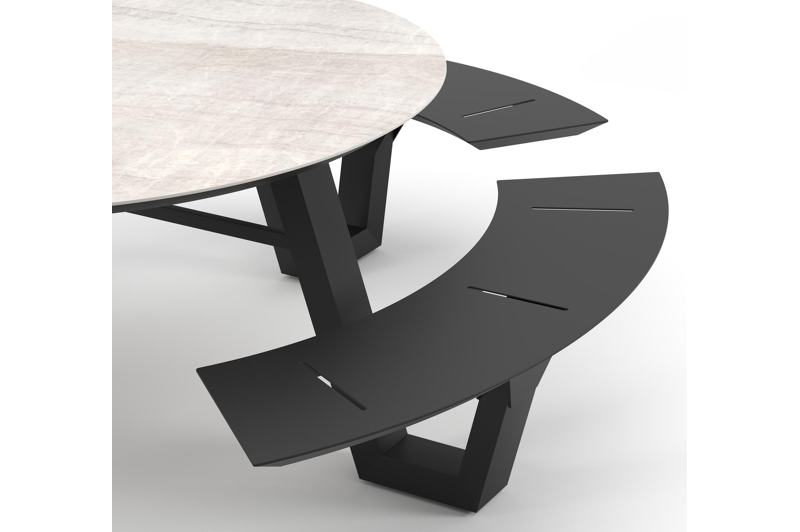 Rondino picknicktafel rond in zwart aluminium en volkeramiek Taj Mahal - Dia. 236 x H 71.5 cm