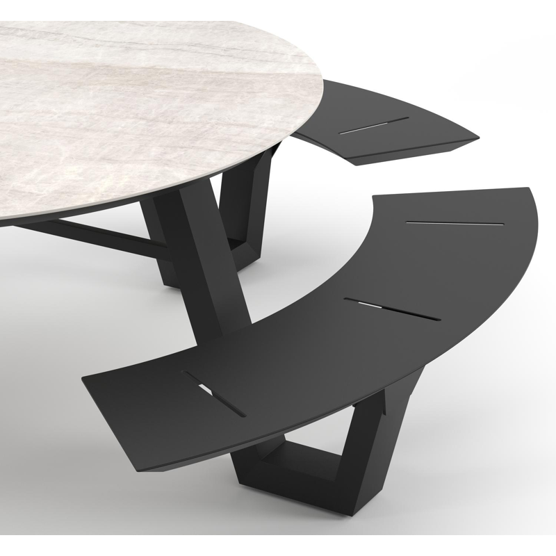 Rondino picknicktafel rond in zwart aluminium en volkeramiek Taj Mahal - Dia. 236 x H 71.5 cm