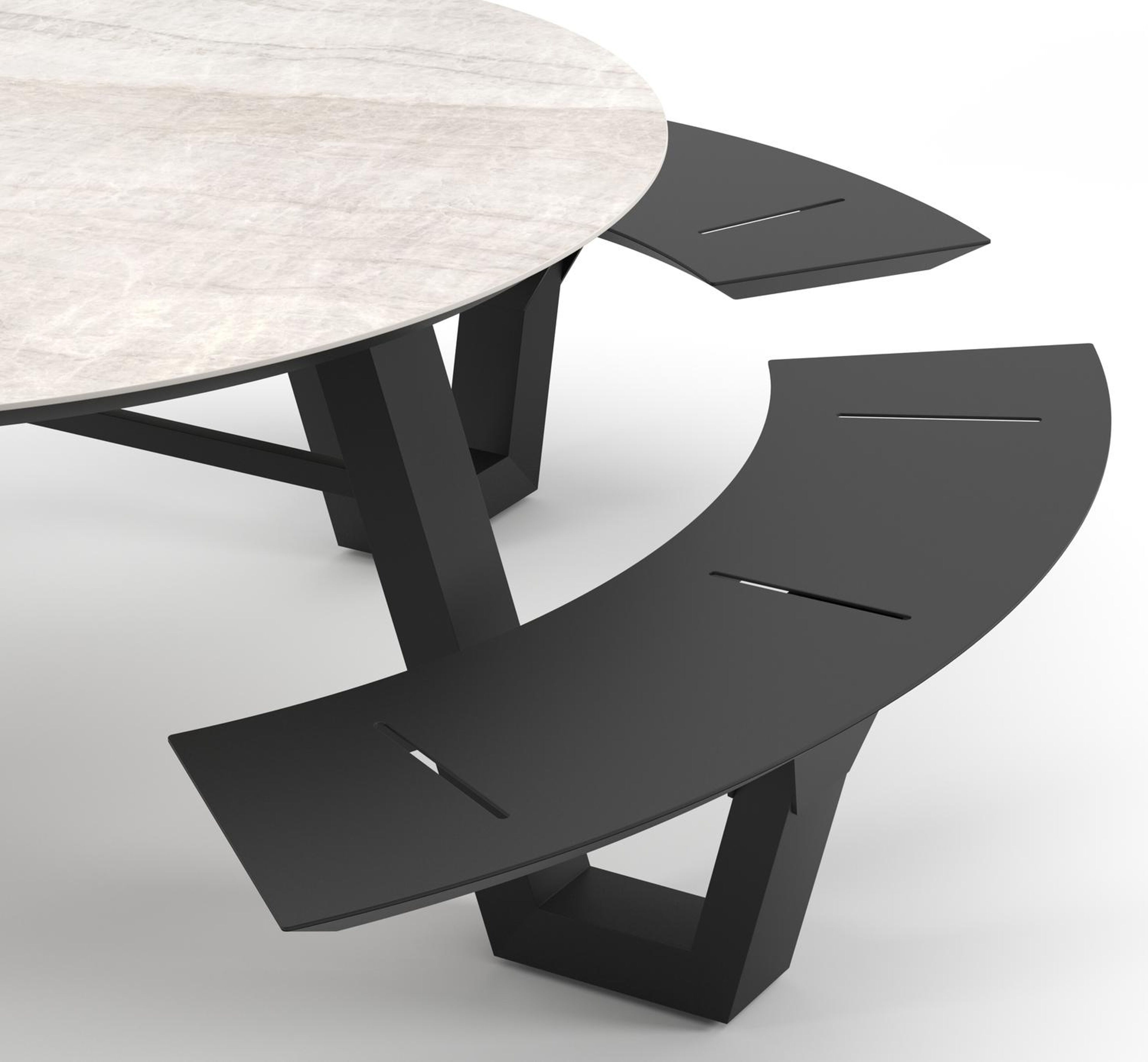 Rondino picknicktafel rond in zwart aluminium en volkeramiek Taj Mahal - Dia. 236 x H 71.5 cm