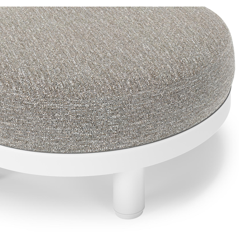 Salon de jardin pouf Donato en aluminium blanc et coussins en all Weather Sunbrella® Luxe Tundra Pepper