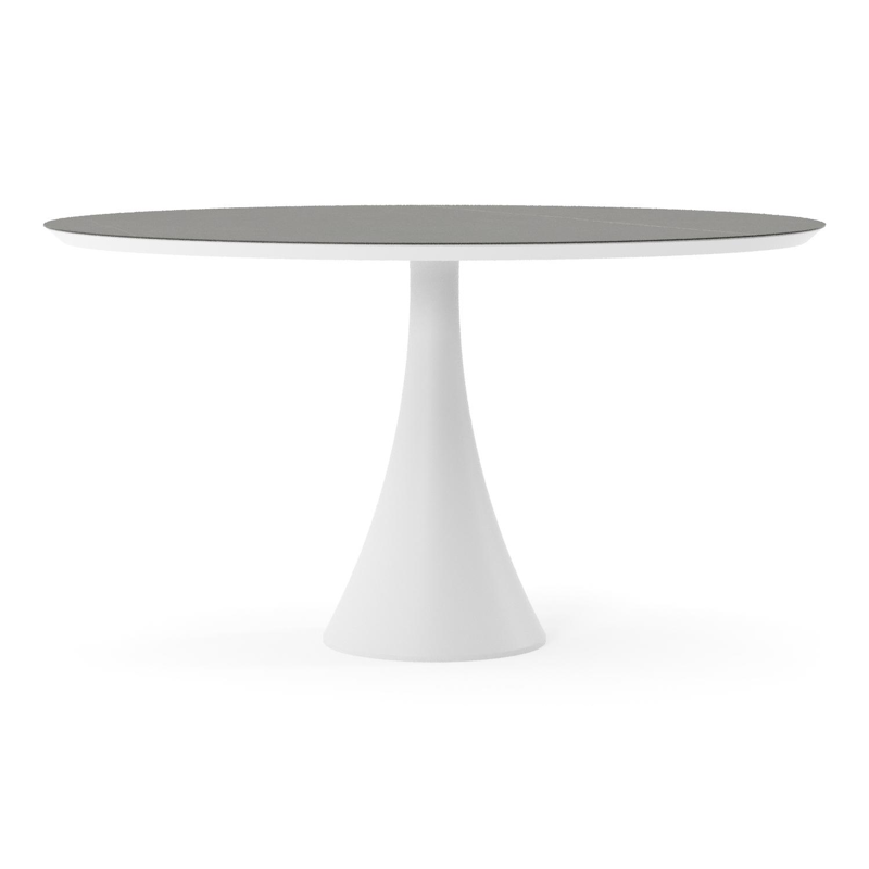 Table de jardin Fano oval en aluminium blanc et céramique pleine Calatorao - Lg. 140 x Lrg. 80 x Haut. 74.5 cm