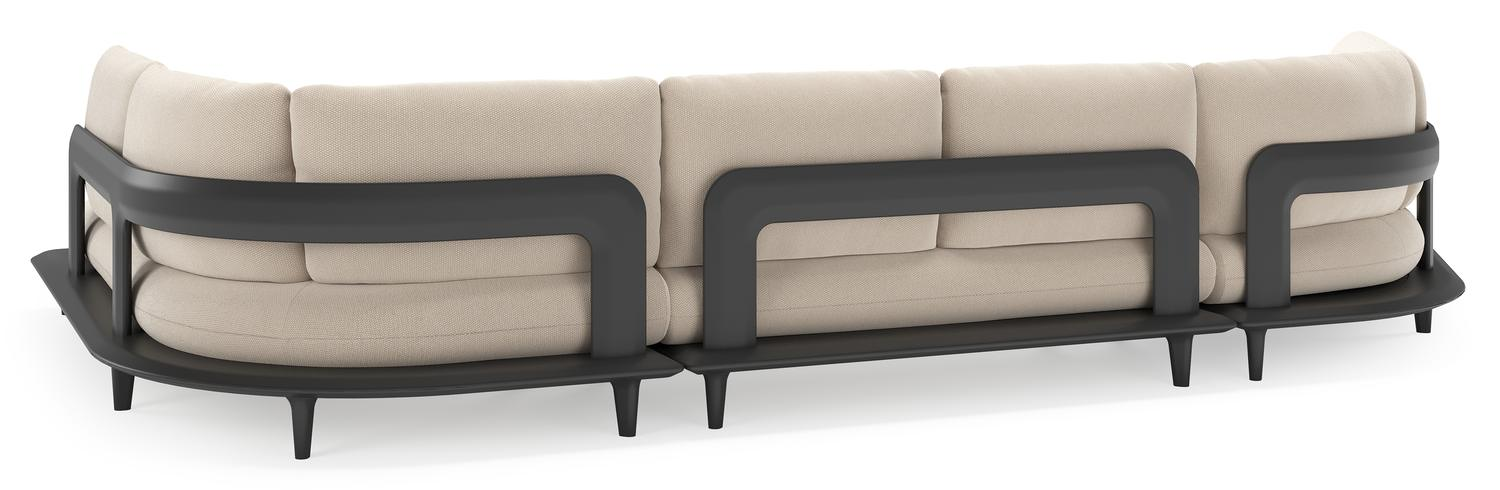 Salon de jardin d'angle Bomero en aluminium noir et coussins en all weather sunbrella® luxe lopi antique