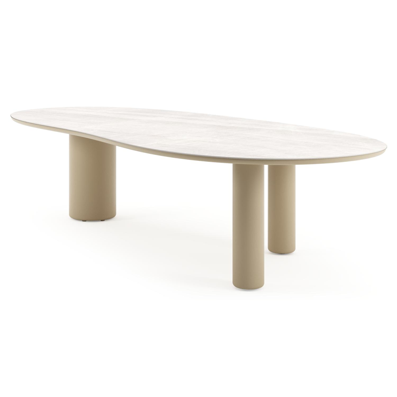 Table de jardin Amico organique en aluminium beige et céramique pleine Taj Mahal - Lg. 320 x Lrg. 145 x Haut. 74 cm