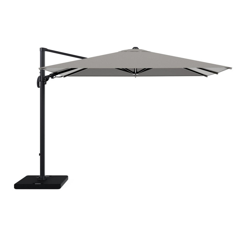 Avola zweefparasol met tiltfunctie in zwart aluminium met grijs weather+ softtouch parasoldoek - L1 200 x L2 300 cm met parasolvoet Pedito 120 kg