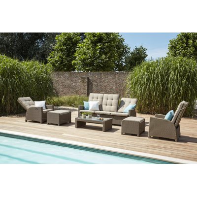 Roma loungeset in bruin wicker met polyester kussens