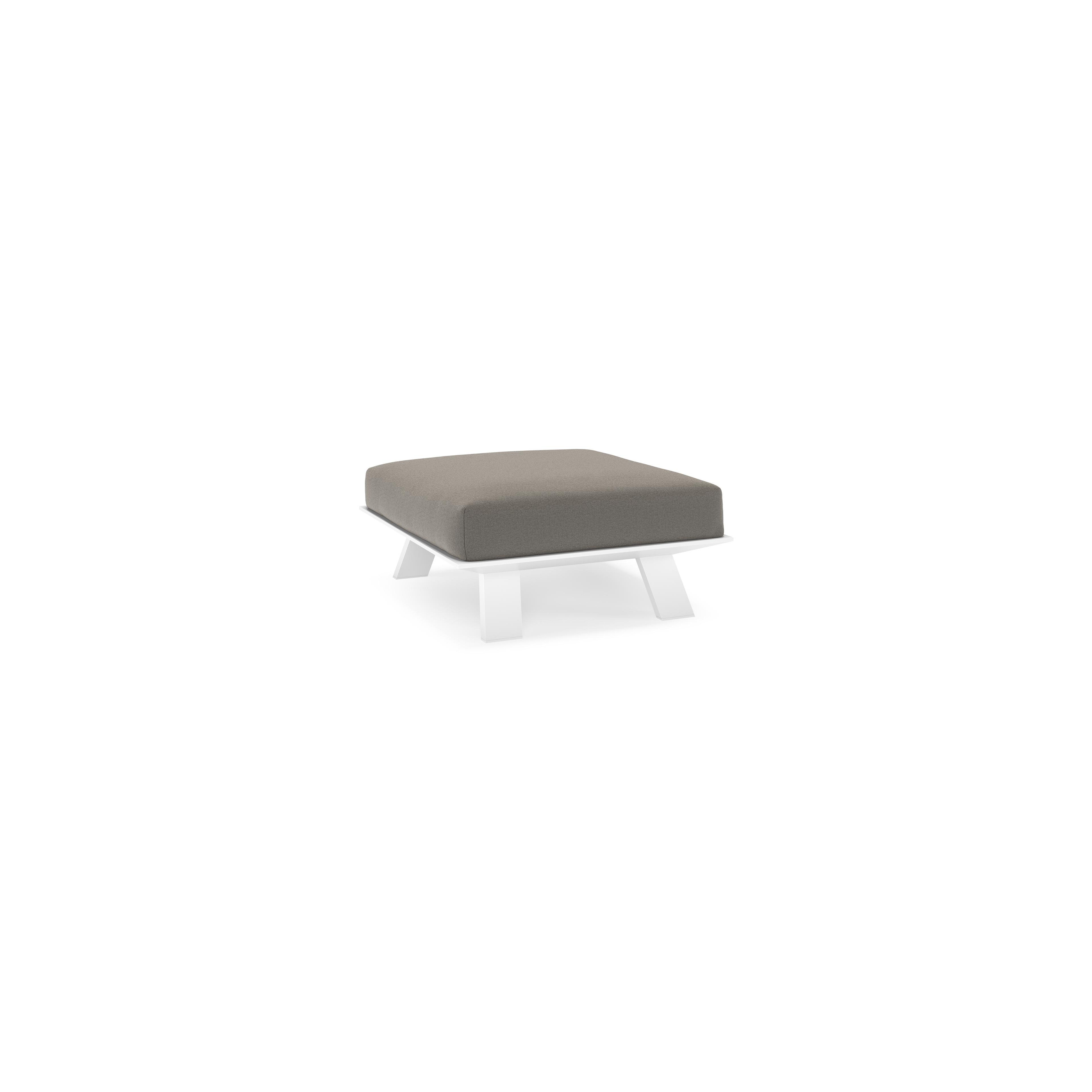 Pouf Cesano en aluminium blanc et coussin en all weather Sunbrella® luxe natte dark taupe