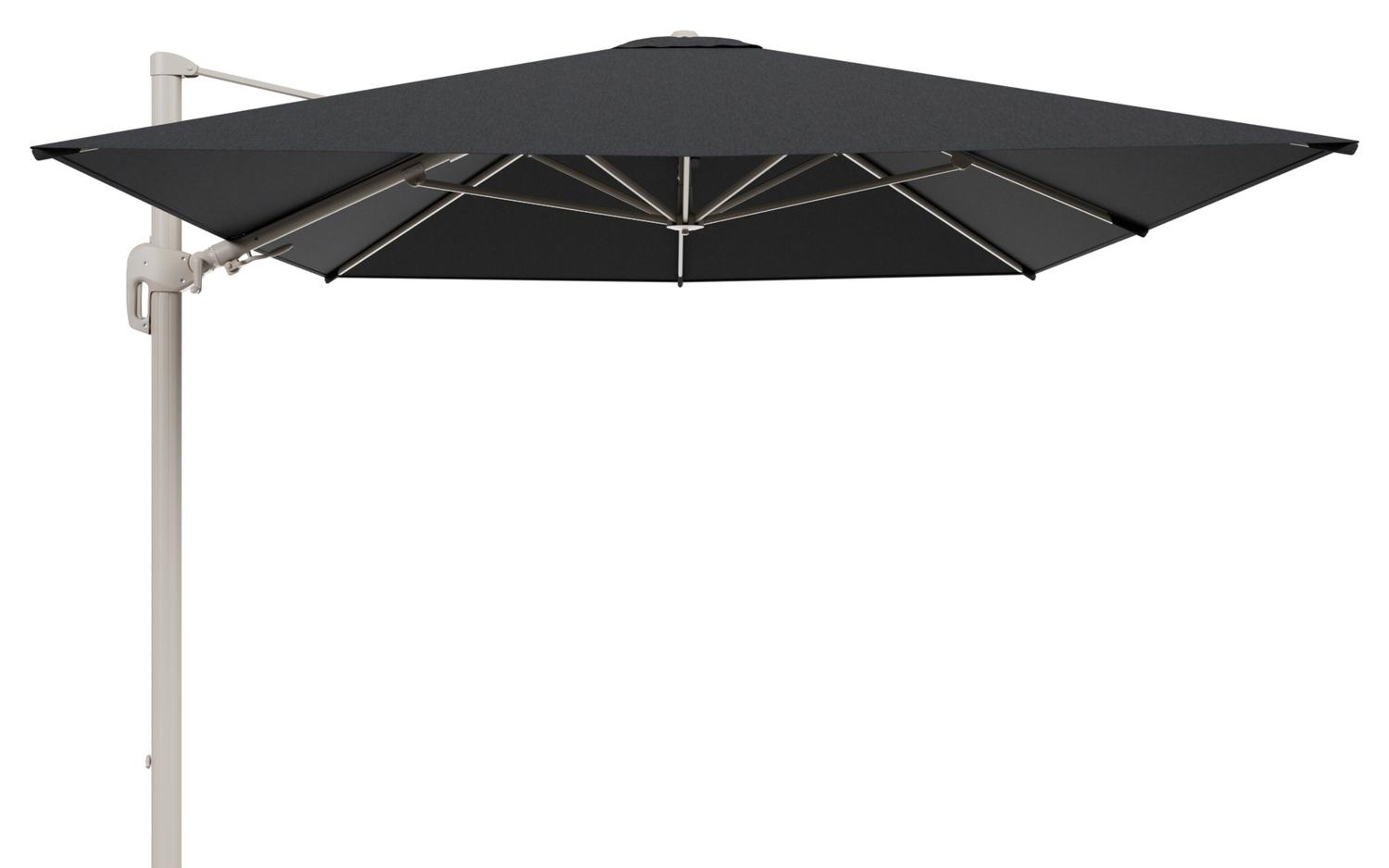 Rufina zweefparasol tiltfunctie in beige aluminium en parasoldoek in All Weather Sunbrella® Luxe Chartres Sooty - L1 400 x L2 300 cm (zonder voet)