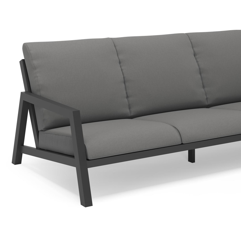 Zen'so loungebank 3-zit in zwart aluminium met natte charcoal chine all weather sunbrella® luxe kussen