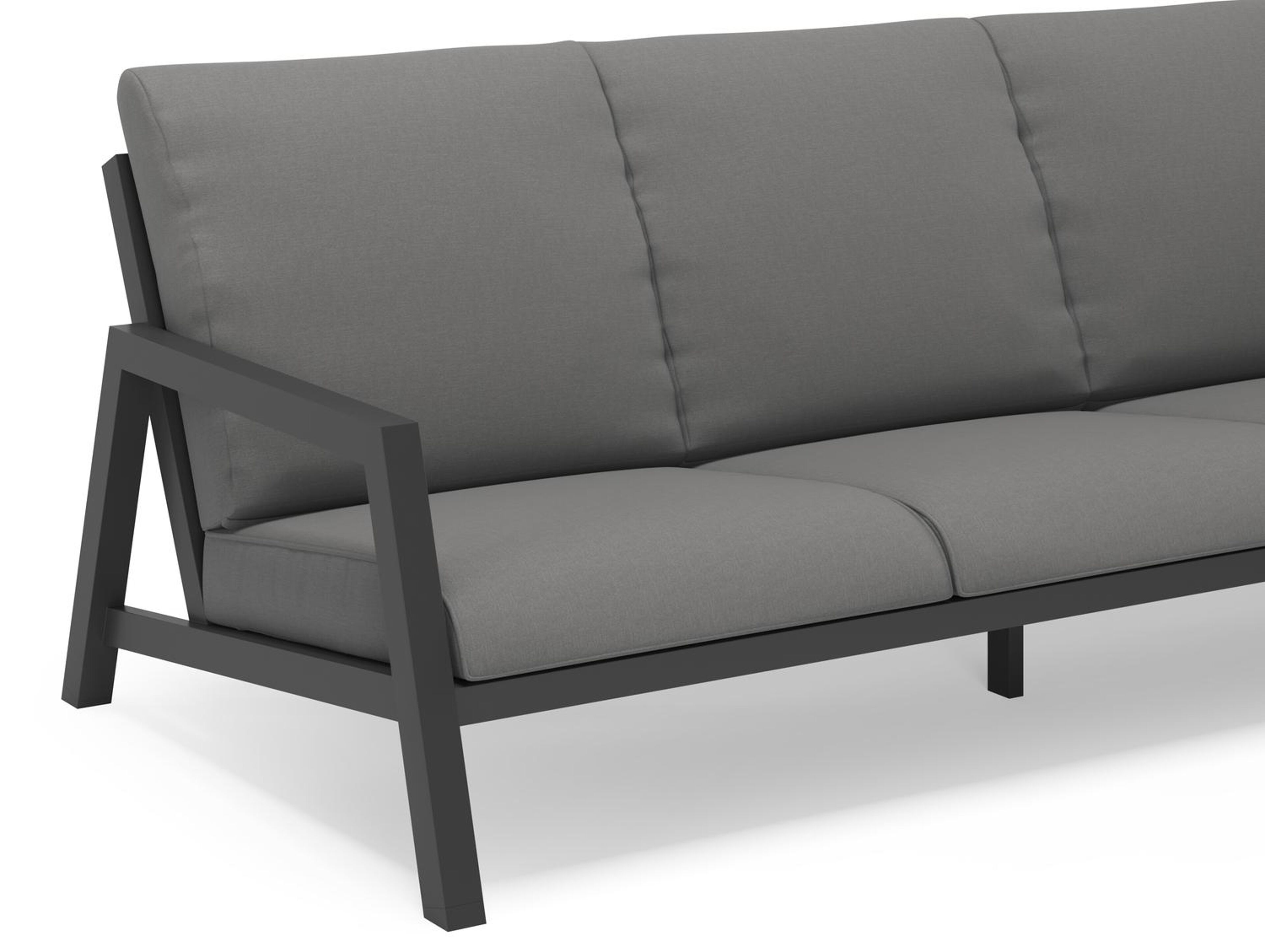 Zen'so loungebank 3-zit in zwart aluminium met natte charcoal chine all weather sunbrella® luxe kussen