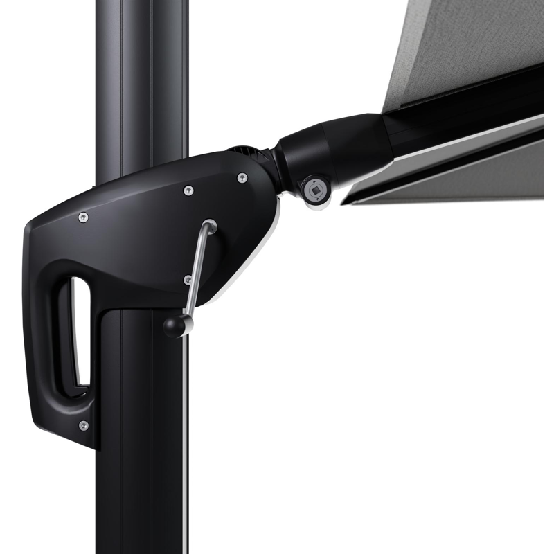 Minore zweefparasol tiltfunctie in zwart aluminium en parasoldoek in All Weather Sunbrella® Luxe Savane Nimbus  - L1 280 x L2: 370 cm (zonder voet)