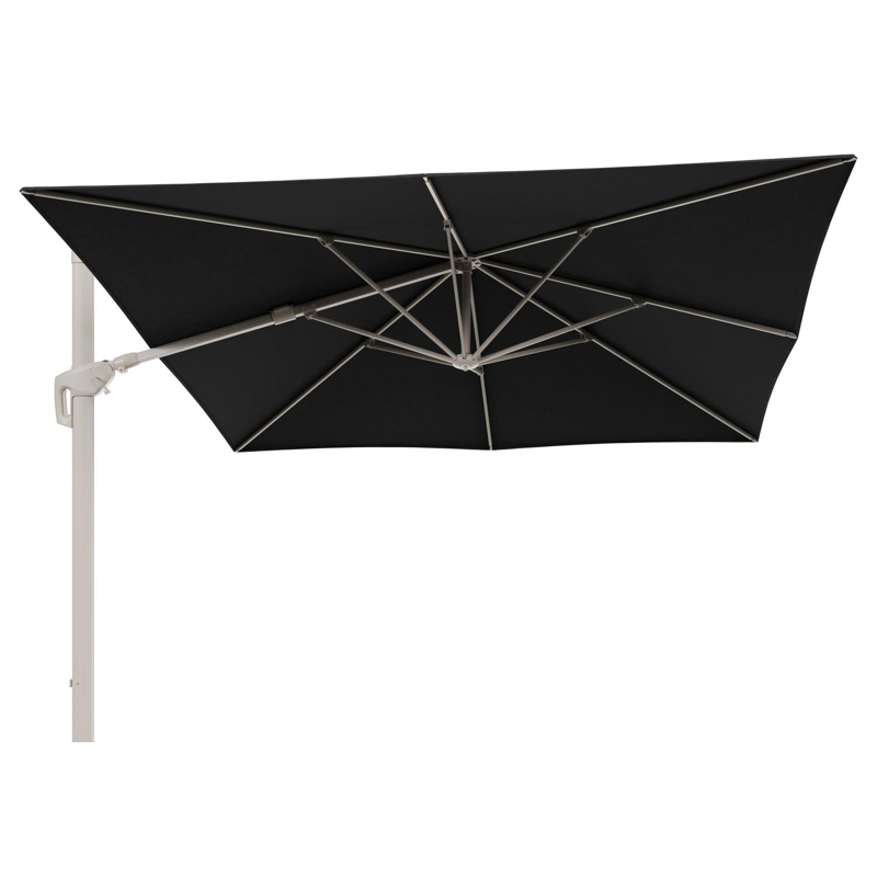 Parasol pendant Minore avec fonction tilt en aluminium beige et toile de parasol All Weather Sunbrella® Luxe Chartres Sooty - Lg.1: 350 x Lg.2: 350 cm (sans pied de parasol
