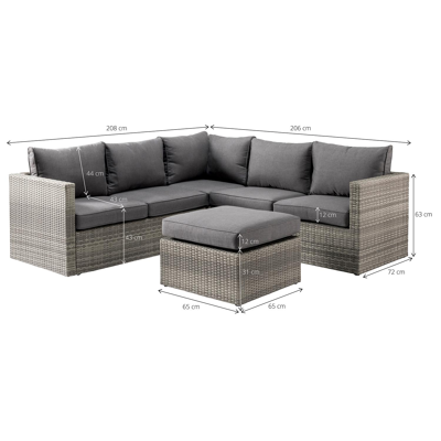 Salon de jardin d'angle Gio en résine tresée blanc-gris et aluminium avec coussin en gris et table basse