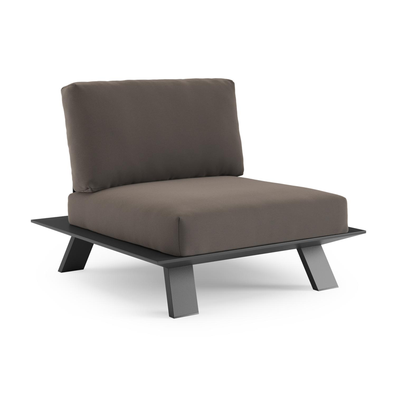 Cesano loungestoel in zwart aluminium met natte nature grey all weather Sunbrella® luxe kussen