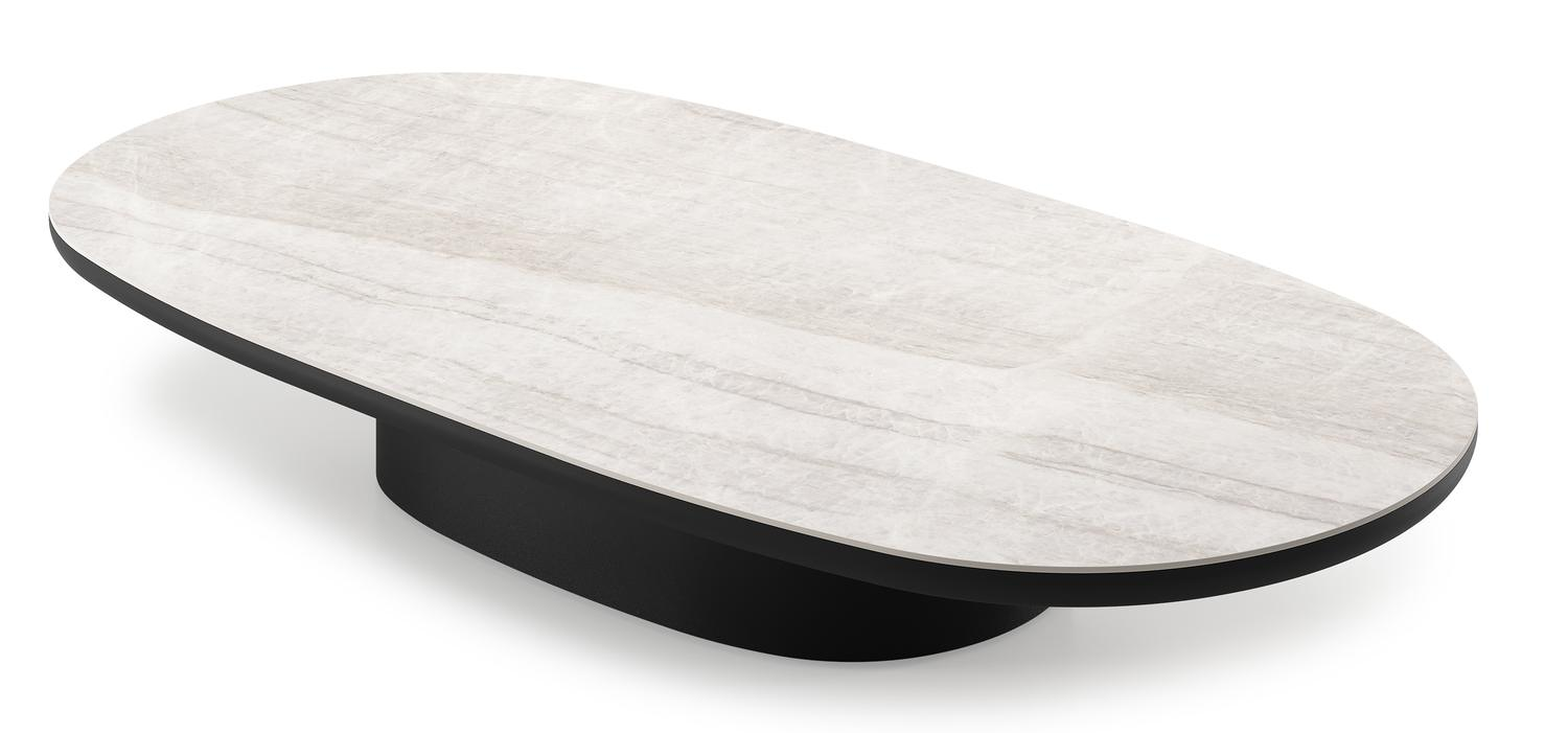 Table de basse Amico bombo en aluminium noir et céramique pleine Taj Mahal - Lg. 171 x Lrg. 89 x Haut. 24 cm