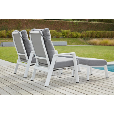 Fauteuil de jardin Mismo 1-pl en aluminium blanc avec coussin en polyester gris