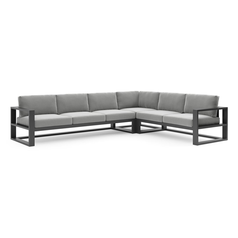 Verato loungehoek in zwart aluminium met savane grey all weather sunbrella® luxe kussen