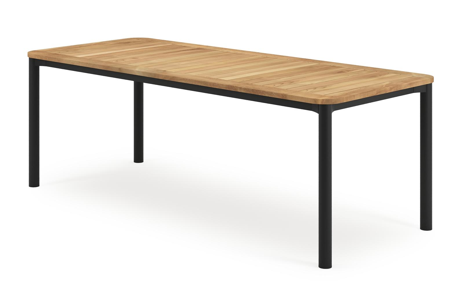 Mira tuintafel rechthoekig afgerond in zwart aluminium en teak natural finish - L 220 x B 92 x H 74 cm