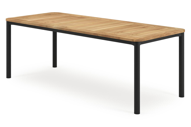 Mira rechthoekige afgeronde tuinset in zwart aluminium en teak natural finish met 8 Calobra tuinstoelen