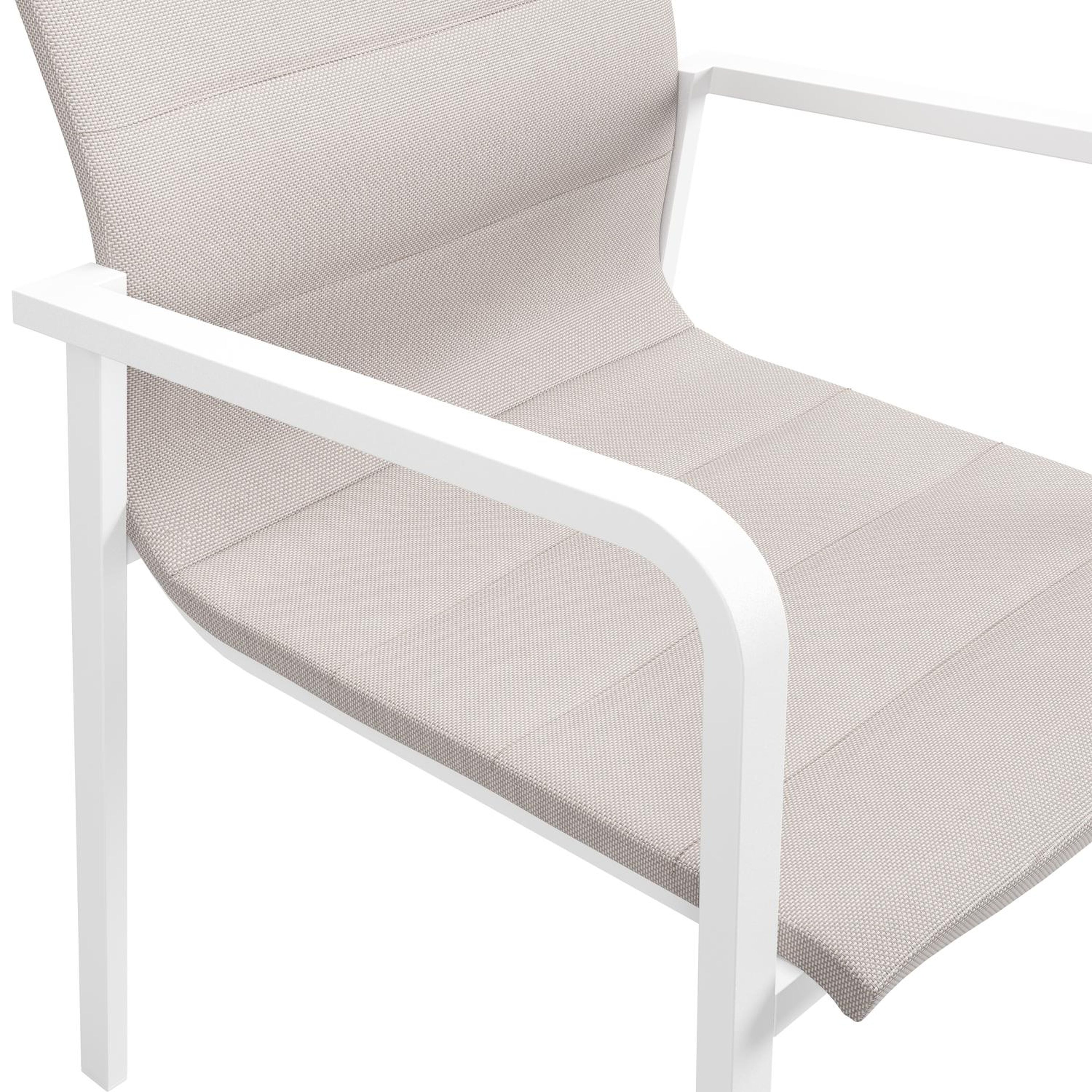 Como stapelbare tuinstoel in wit aluminium en beige luxe textilene