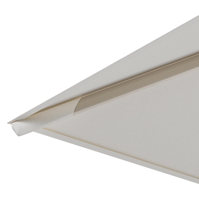 Rufina zweefparasol met tiltfunctie in beige aluminium en Natte White All Weather Sunbrella® Luxe parasoldoek - L1 300 x L2 300 cm met parasolvoet Minore 150 kg met wielen