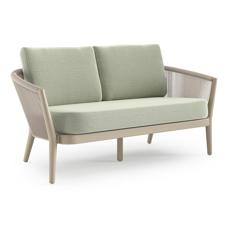 Orso loungebank in beige aluminium en beige verticaal geweven ronde rope met Slow Spirea all weather sunbrella® luxe kussen