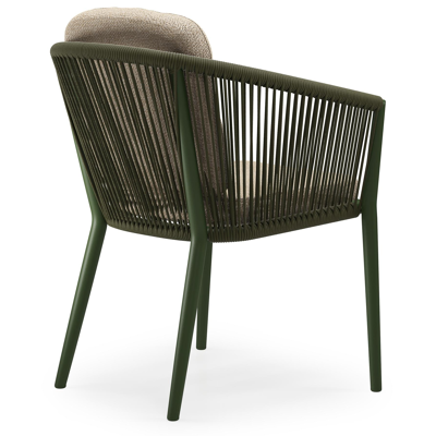 Orso tuinstoel in groen aluminium en groen verticaal geweven ronde rope met luxe zitkussen in All Weather Cosytica Madagascar Oak