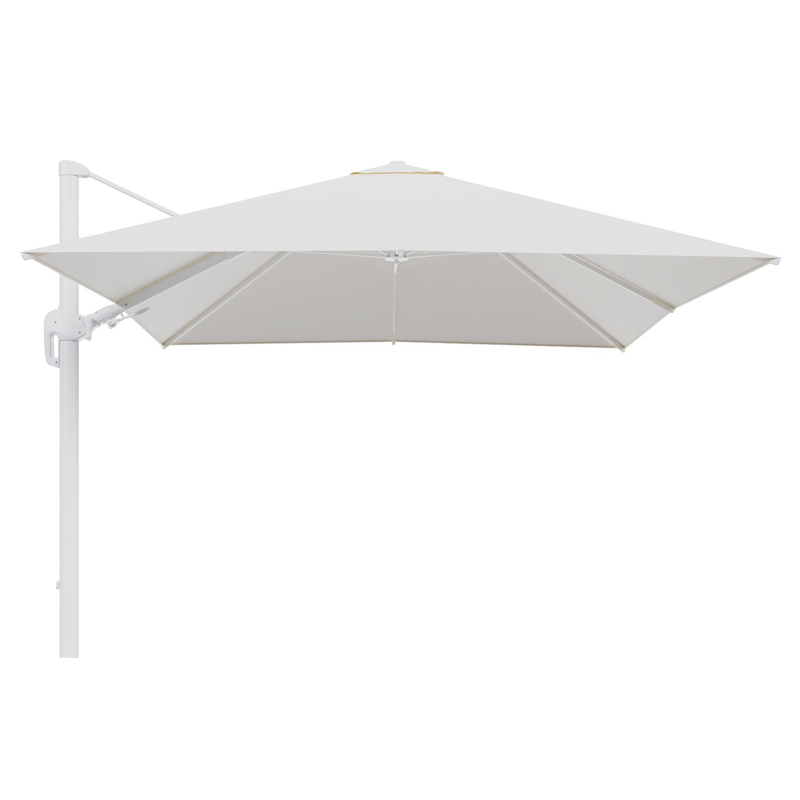Parasol pendant Rufina avec fonction tilt en aluminium blanc et toile de parasol en All Weather Sunbrella® Luxe Natte White - Lg.1 300 x Lg.2 300 cm (sans pied de parasol
