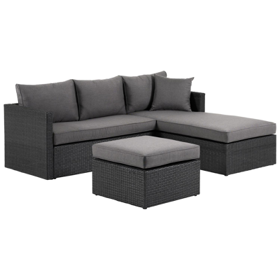Gio loungeset zwart-grijs - wicker en polyester - 3 personen