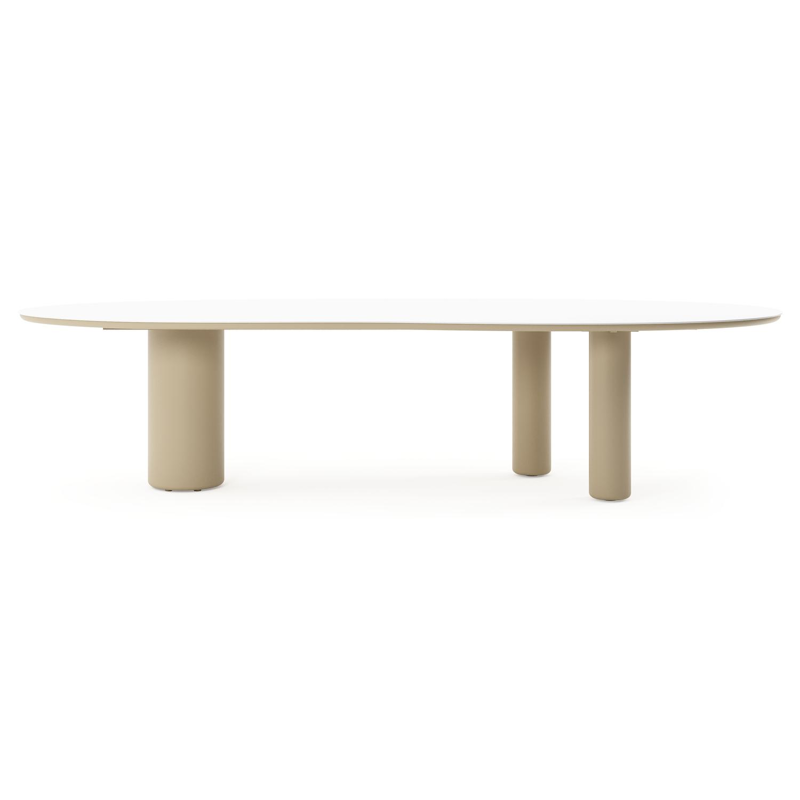 Amico tuintafel organisch in beige aluminium en volkeramiek Arctic White - L 320 x B 120 x H 73.5 cm