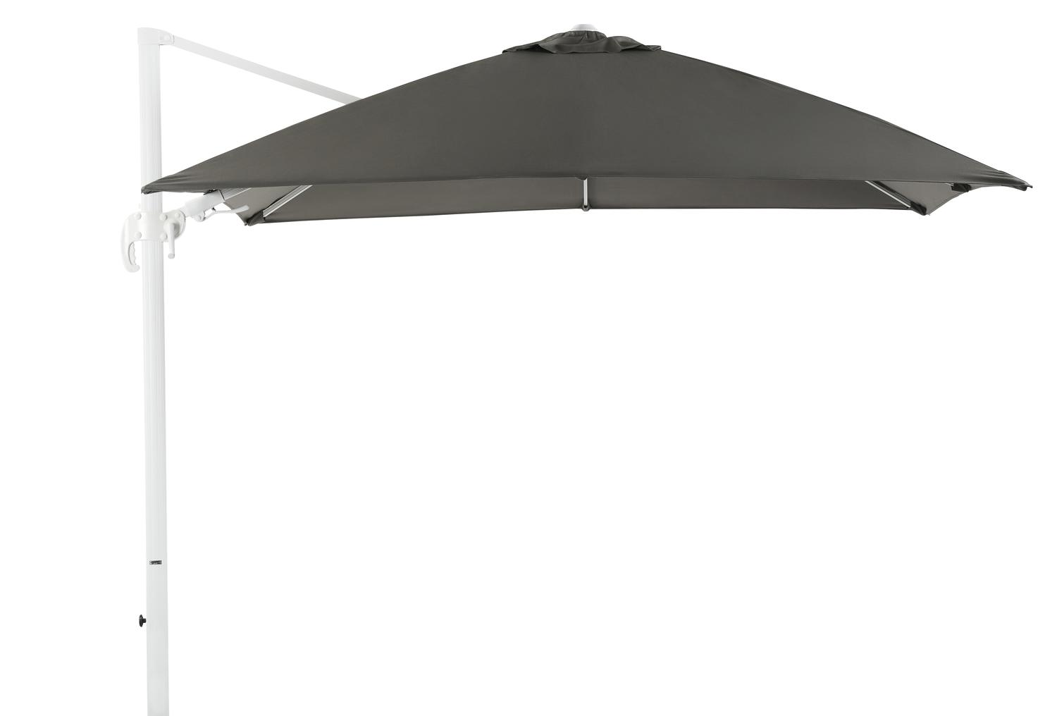 Parasol pendant Avola avec fonction tilt en aluminium blanc avec toile de parasol en all weather sunbrella® premium gris - Larg1 300 x Larg2 300 cm (sans pied de parasol)