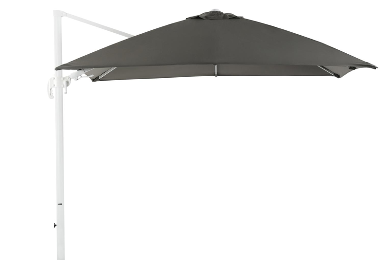 Avola zweefparasol met tiltfunctie in wit aluminium met grijs sunbrella® premium parasoldoek - L1 300 x L2 300 cm (zonder voet)
