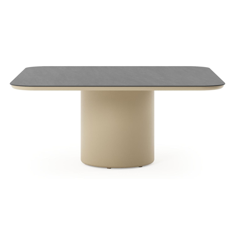 Amico low dining tuintafel afgerond vierkant in beige aluminium en volkeramiek Basalt Black - L 148 x B 148 x H 61 cm