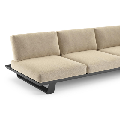 Canapé de jardin Pagino en aluminium noir et coussins en all weather cosytica althea camel