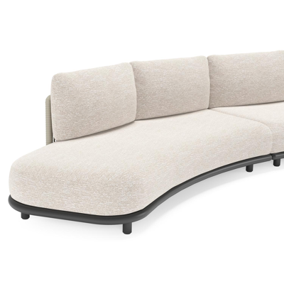 Lomano loungehoek in zwart aluminium en beige verticaal geweven luxe vlakke rope met Tundra Sand all weather sunbrella® luxe