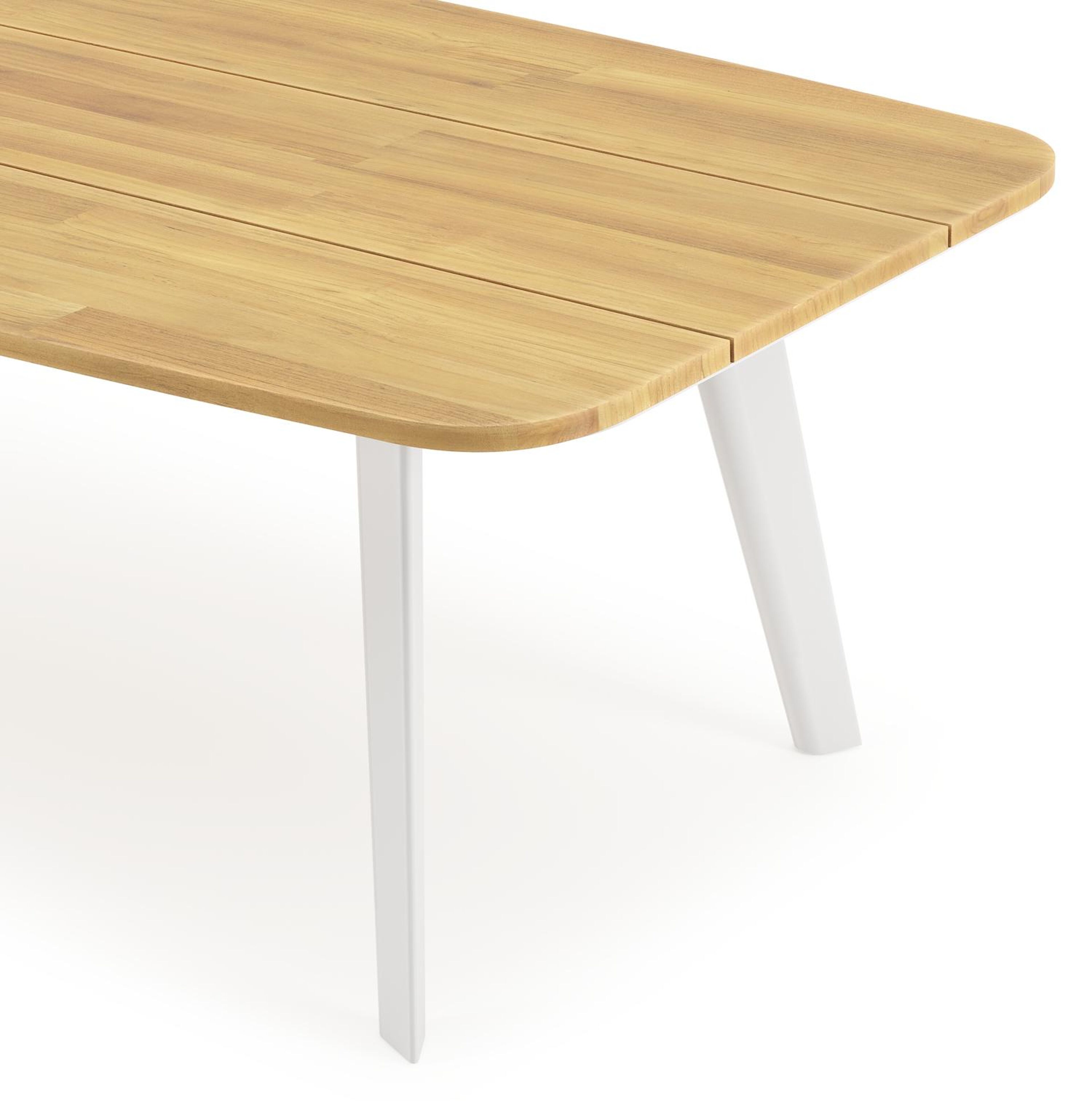 Table de jardin Lacrima forme de bateau en aluminium blanc et teck - Lg. 255 x Lrg. 115 x Haut. 75 cm